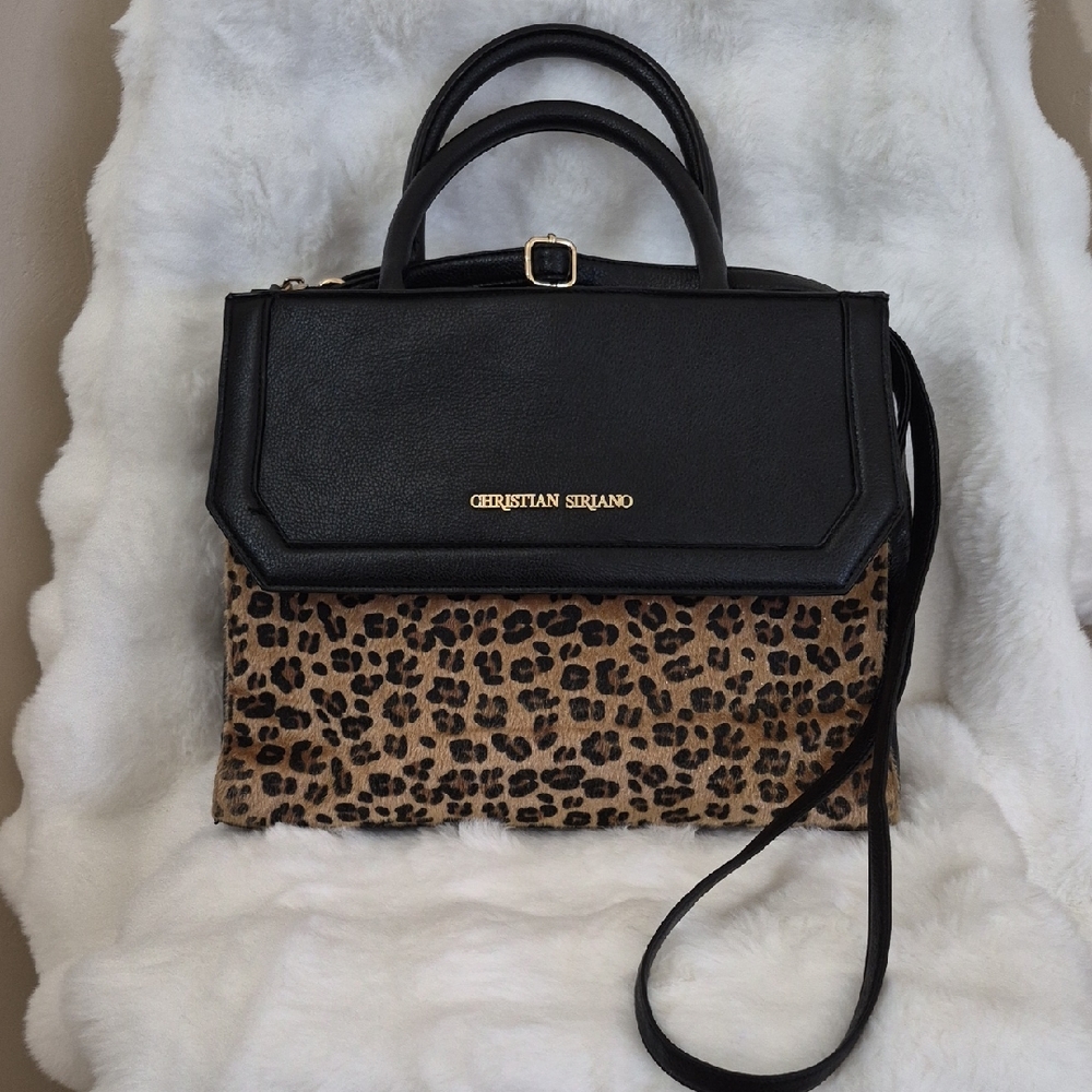 Christian Siriano Black and Animal Print Handbag with Adjustable Crossbody Strap